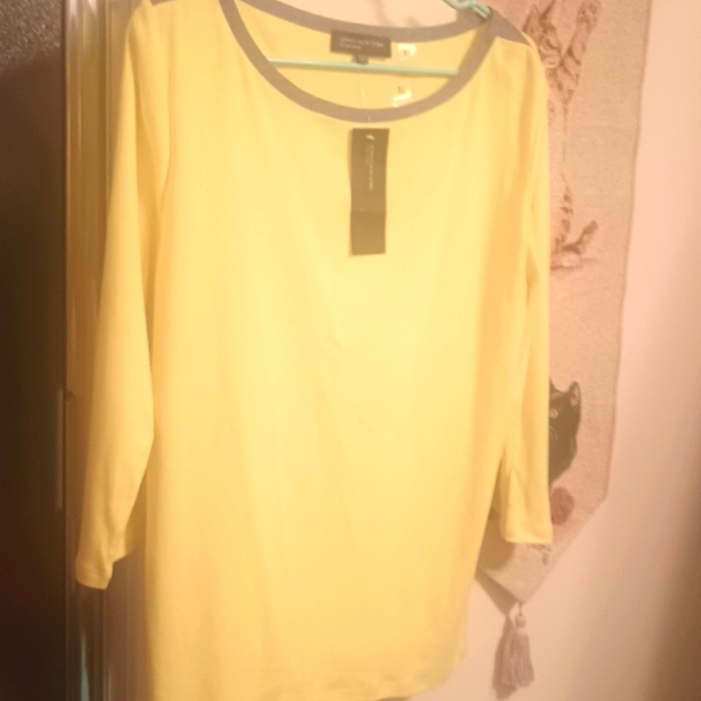 Jones New York Yellow 3/4 Sleeve Boxy Blouse